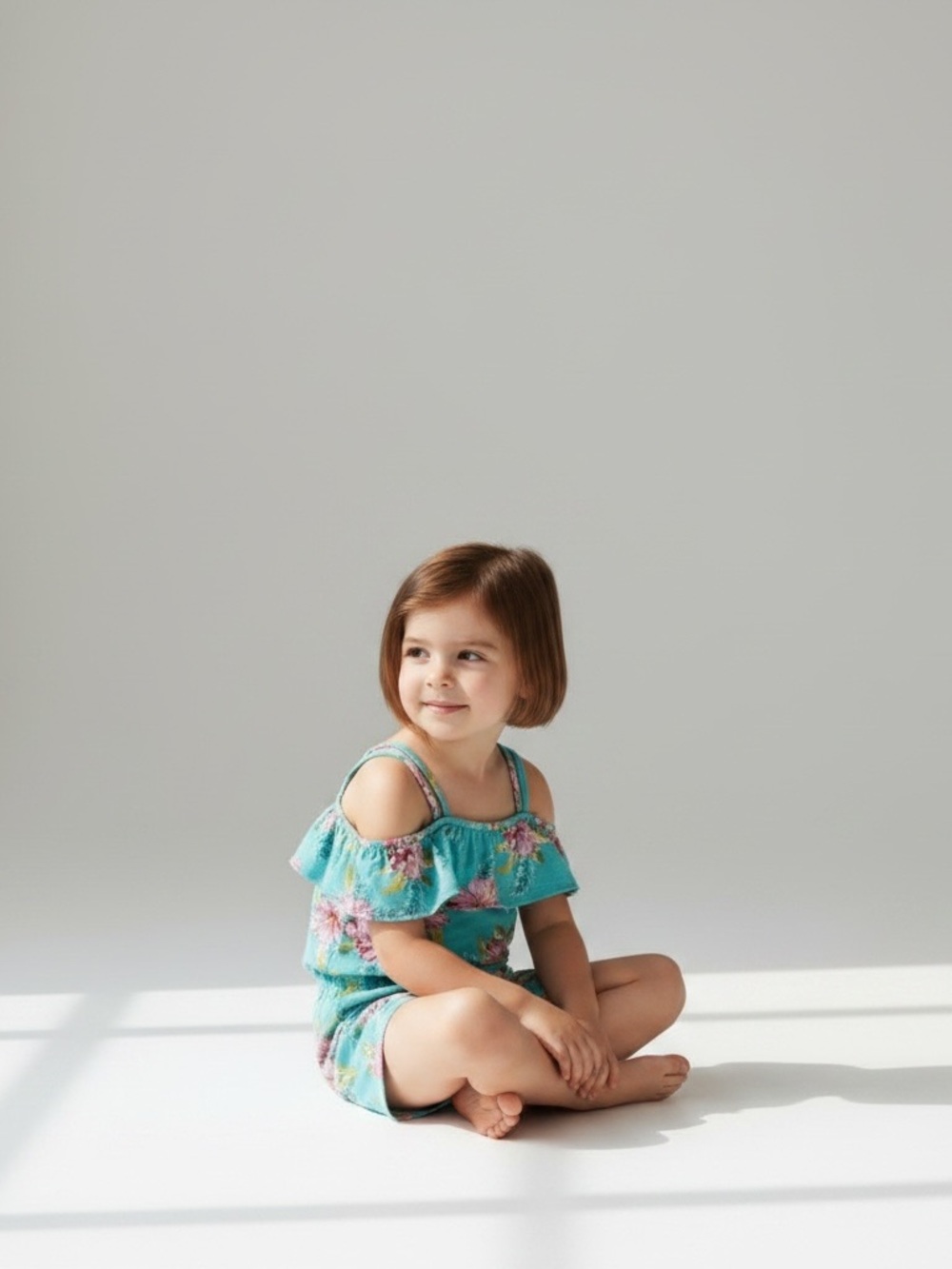 Yamp! Girls Tropical Floral Ruffle Romper Turquoise Size 3T
